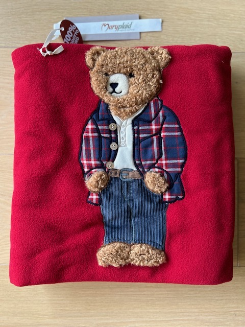Coperta lettino in pile con ricamo orsetto teddy e applicazioni di  Maryplaid – Details